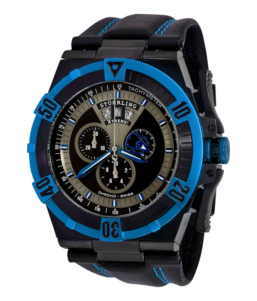 Falcon Blazer 220XL Quartz 51mm Diver - Grey Dial / Black PVD Case / Black Leather Strap Black PVD Tang Buckle