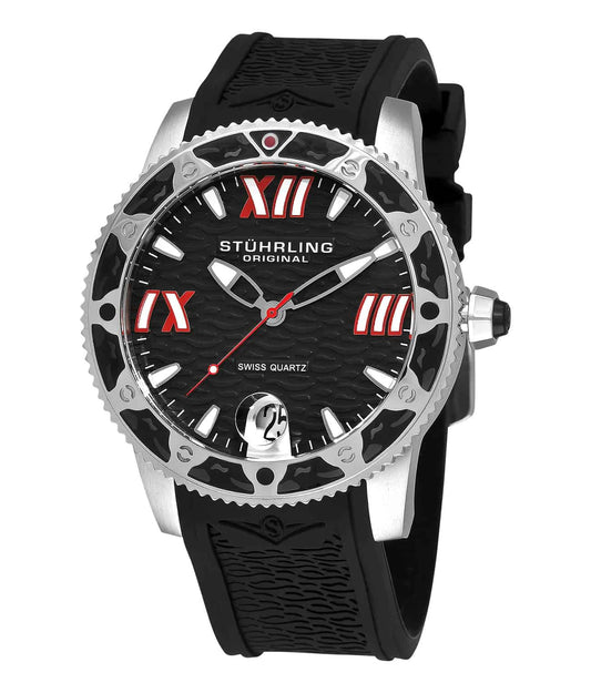 Regatta Weekender 225G Quartz 47mm Diver - Black Dial / Silver Case / Black Silicone Strap Tang Buckle