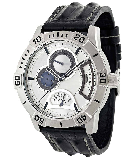 Gen-X 265 GMT Quartz 46mm Diver - Silver Dial / Silver Case / Black Leather Strap Tang Buckle