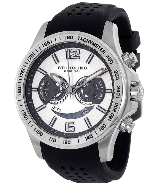 Brevet 274 Quartz 47mm Chronograph - White Dial / Silver Case / Black Silicone Strap Tang Buckle