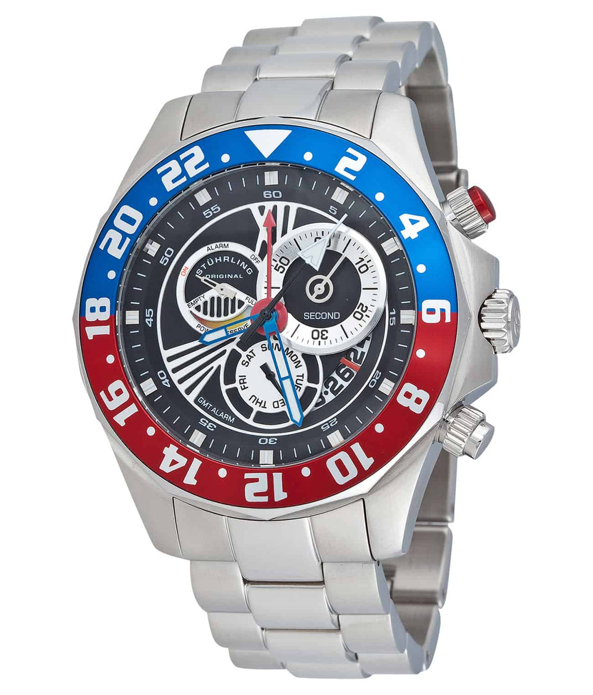 Nautico 287 GMT Quartz 46mm Diver - Black Dial / Silver Case / Silver Stainless Steel Bracelet Deployant Buckle