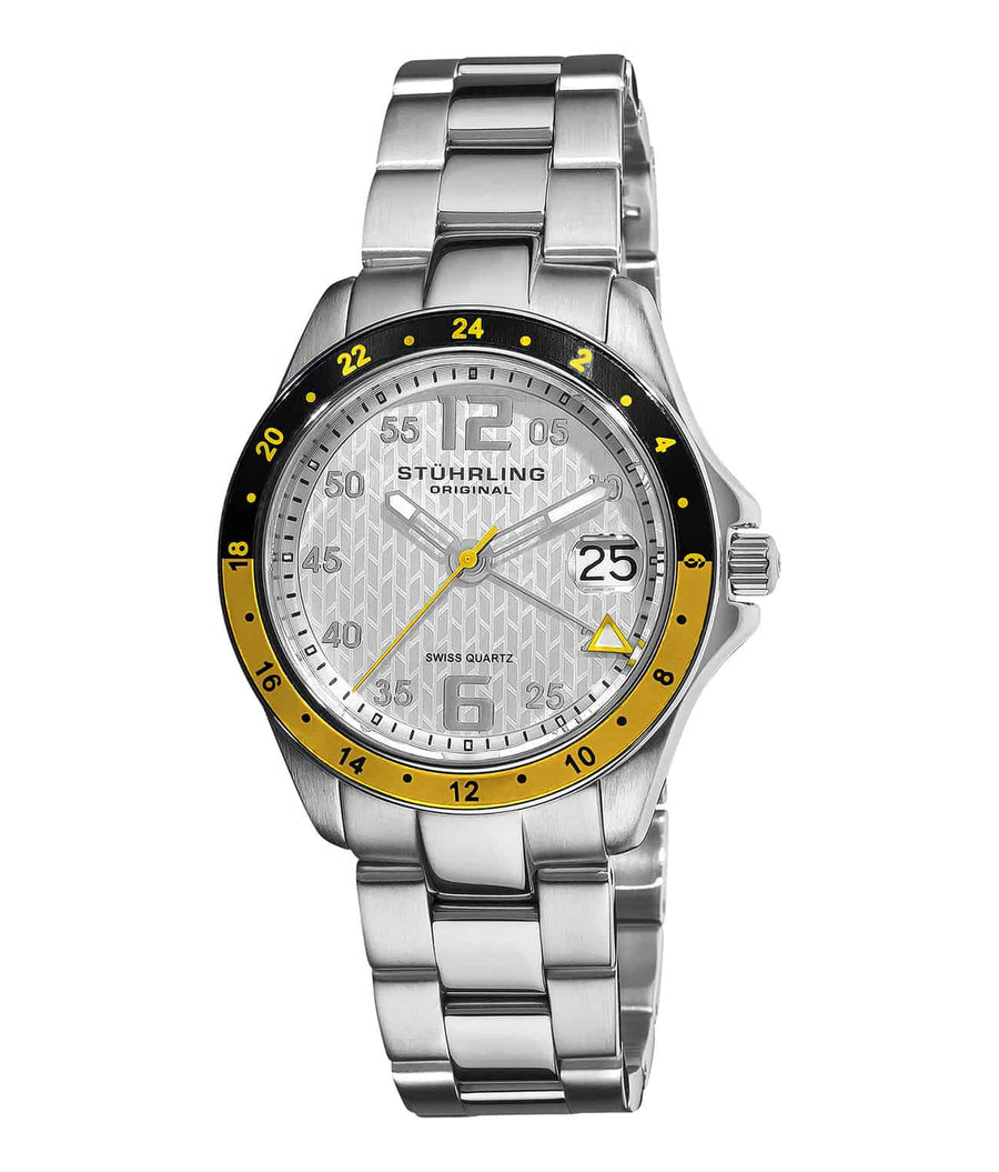 Stührling Lady Galleon 290 Quartz 36mm Diver - Silver Dial / Silver Case / Silver Stainless Steel Bracelet Deployant Buckle