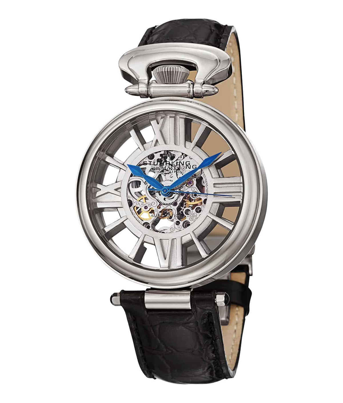 Roman Emperor 297 Automatic 41mm Skeleton - Silver Dial / Silver Case / Black Leather Strap Deployant Buckle