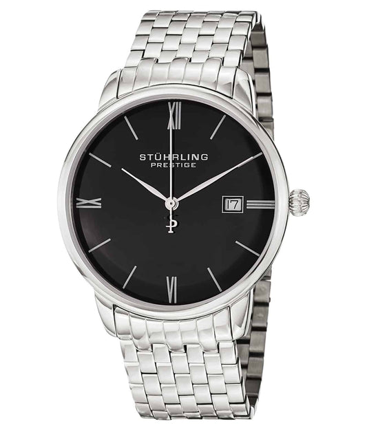 Kingston Elite 307B Quartz 39mm - Black Dial / Silver Case / Silver Stainless Steel Bracelet Deployant Buckle