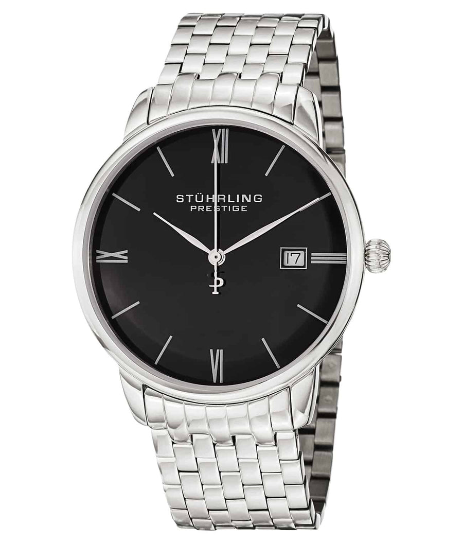 Kingston Elite 307B Quartz 39mm - Black Dial / Silver Case / Silver Stainless Steel Bracelet Deployant Buckle