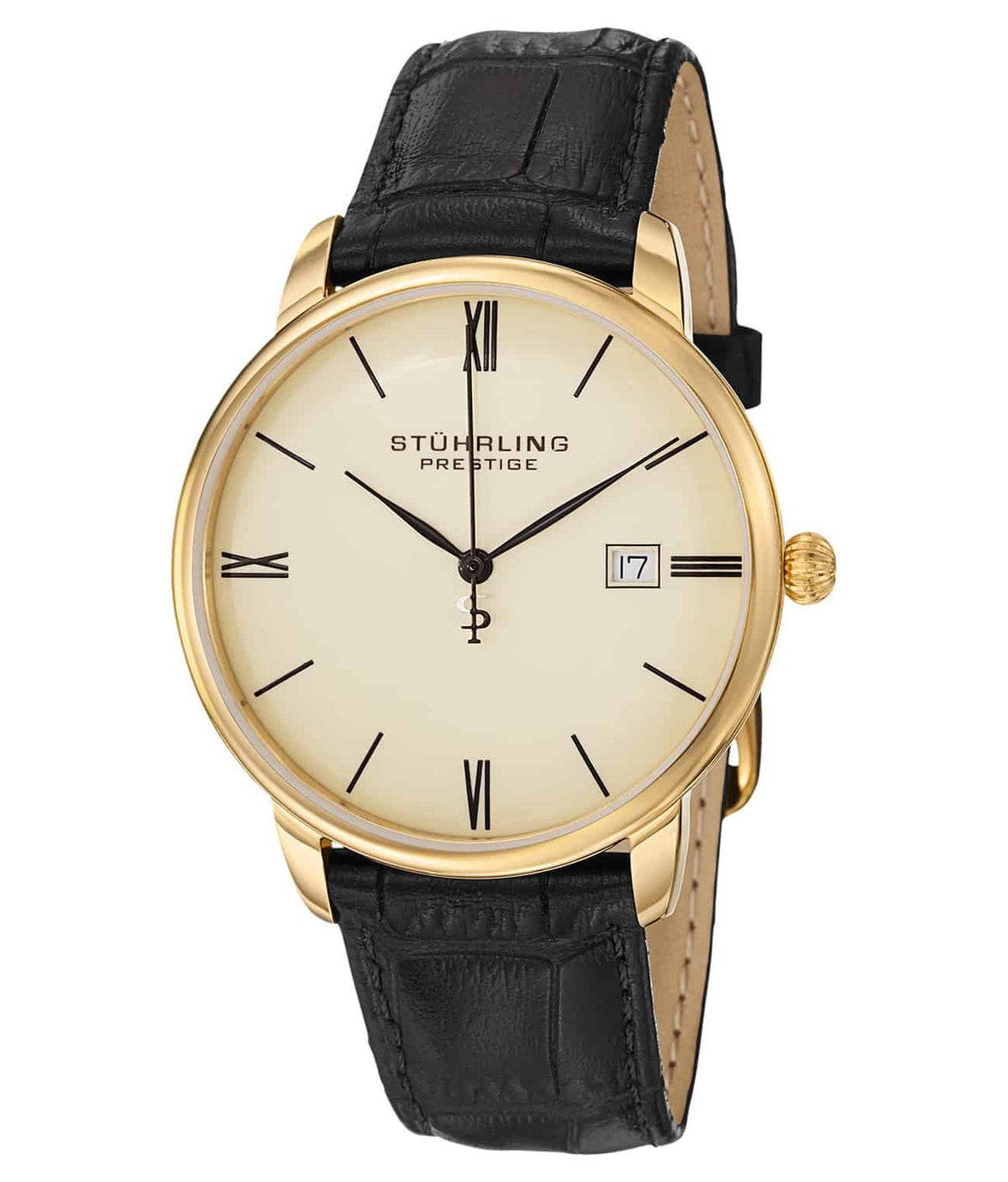 Kingston 307L Quartz 40mm - Ivory Dial / Gold Case / Black Leather Strap Yellow Gold Layered Tang Buckle