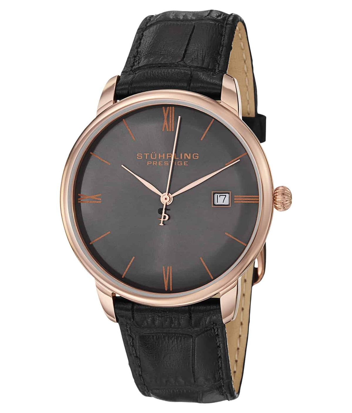 Kingston 307L Quartz 40mm - Gun Metal Grey Dial / Rose Case / Black Leather Strap Rose Gold Layered Tang Buckle