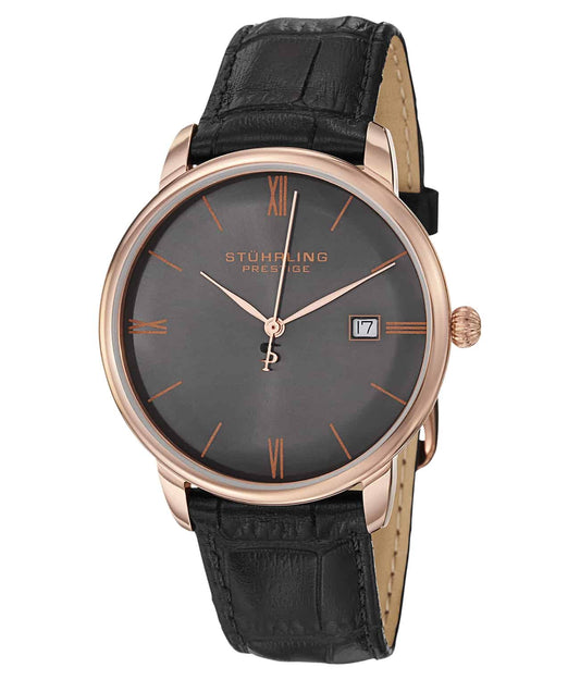 Kingston 307L Quartz 40mm - Gun Metal Grey Dial / Rose Case / Black Leather Strap Rose Gold Layered Tang Buckle