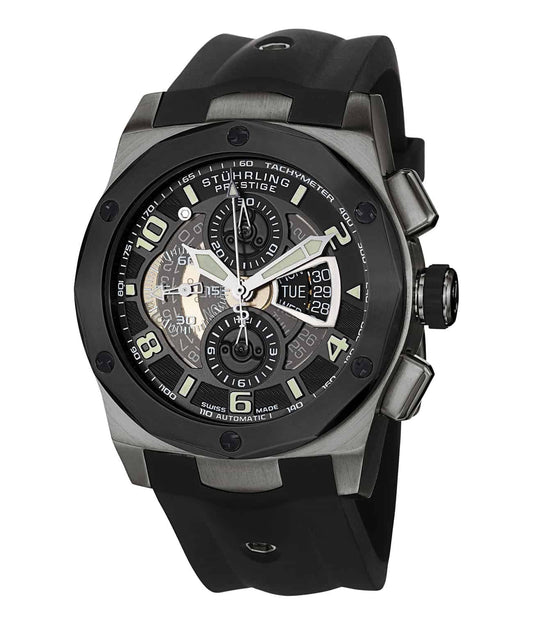 Prestige 311B Automatic 47mm - Black Dial / Gun Metal Grey Case / Black Silicone Strap Gunmetal Tang Buckle