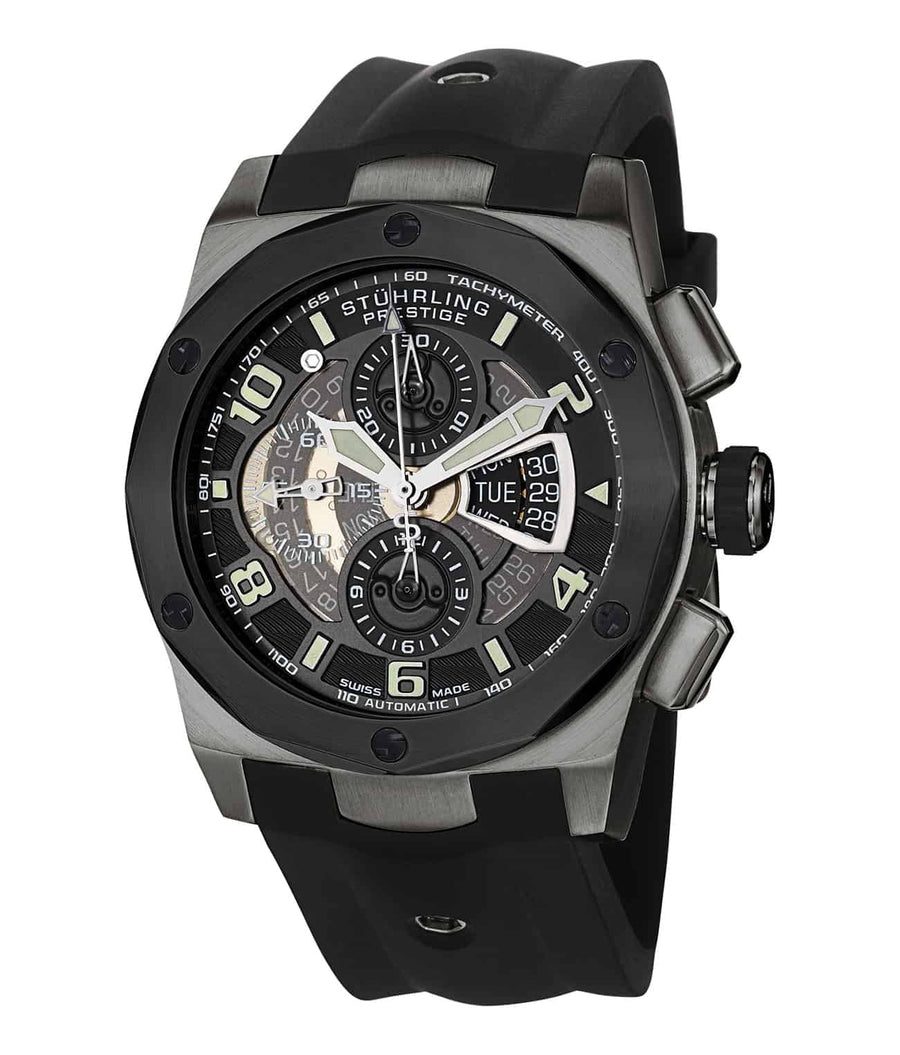 Prestige 311B Automatic 47mm - Black Dial / Gun Metal Grey Case / Black Silicone Strap Gunmetal Tang Buckle