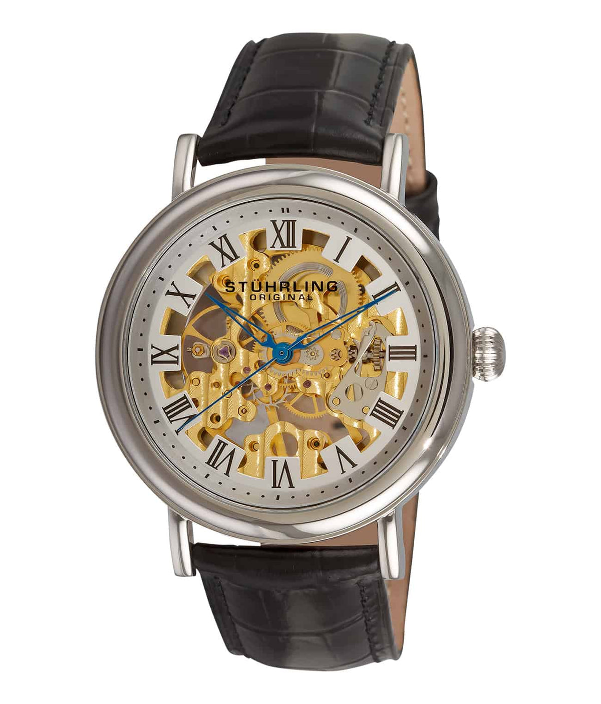 Macbeth 313A Hand-wind 44mm Skeleton - Silver Dial / Silver Case / Black Leather Strap Tang Buckle