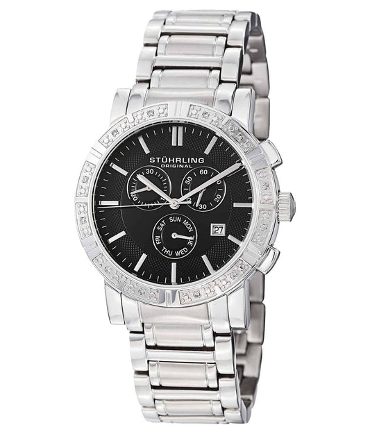 Regent 315G Quartz 42mm Chronograph - Black Dial / Silver Case / Silver Stainless Steel Bracelet Deployant Buckle