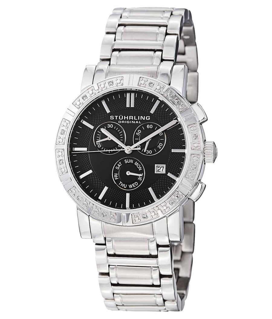 Regent 315G Quartz 42mm Chronograph - Black Dial / Silver Case / Silver Stainless Steel Bracelet Deployant Buckle