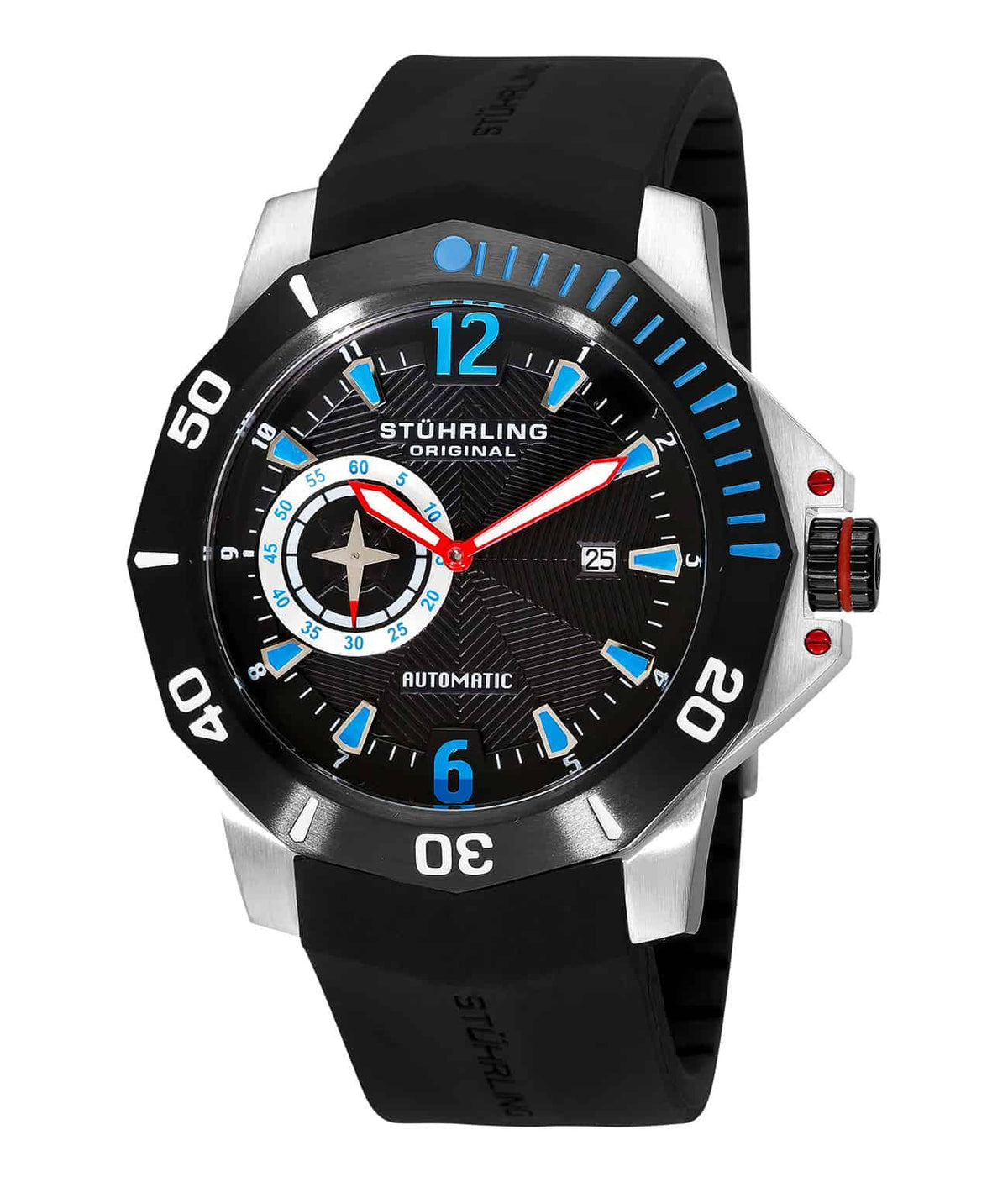 QuarterMaster ADM 320 Automatic 52mm Diver - Black Dial / Silver Case / Black Silicone Strap Deployant Buckle