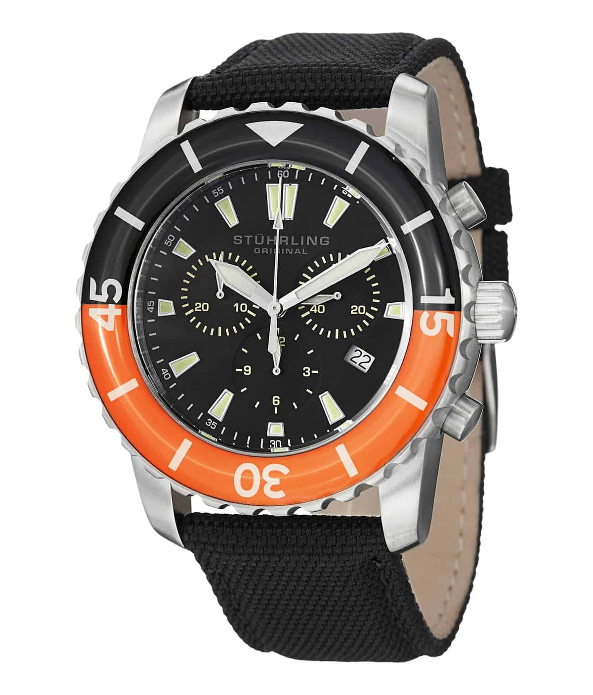 Felucca 3268 Quartz 45mm Diver - Black Dial / Silver Case / Black Canvas Strap Tang Buckle