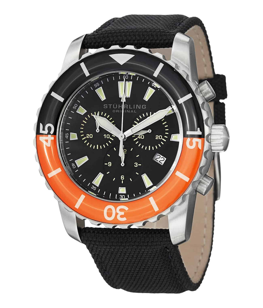 Felucca 3268 Quartz 45mm Diver - Black Dial / Silver Case / Black Canvas Strap Tang Buckle