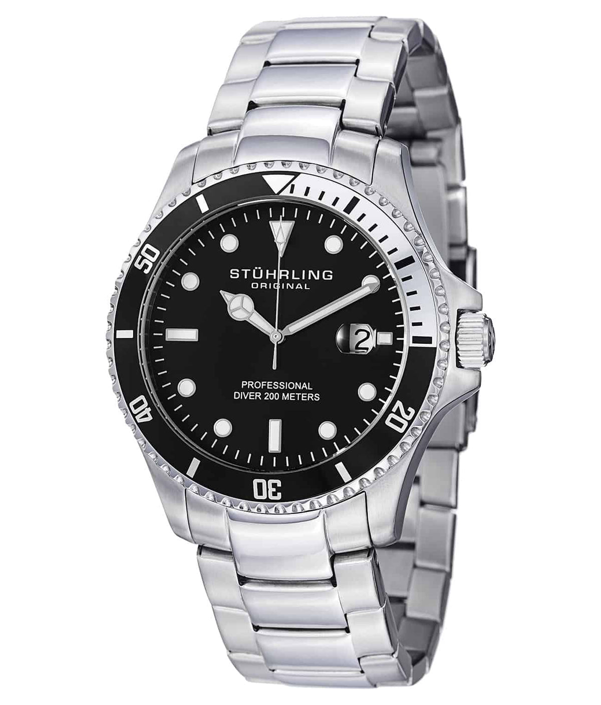 Regatta Elite 326B Quartz 42mm Diver - Black Dial / Silver Case / Silver Stainless Steel Bracelet Deployant Buckle