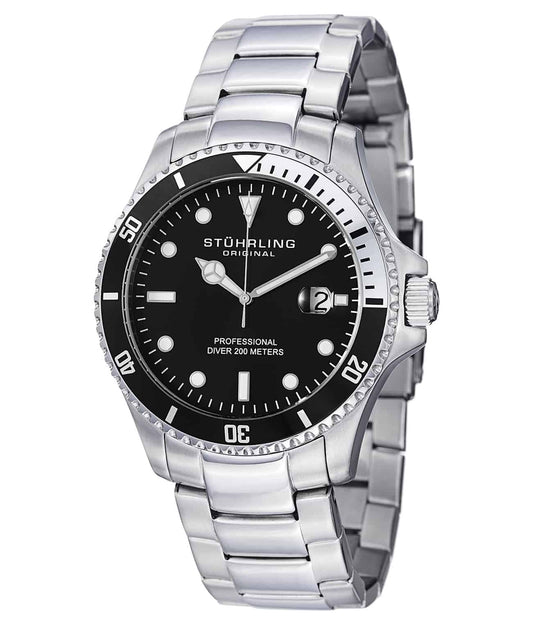 Regatta Elite 326B Quartz 42mm Diver - Black Dial / Silver Case / Silver Stainless Steel Bracelet Deployant Buckle