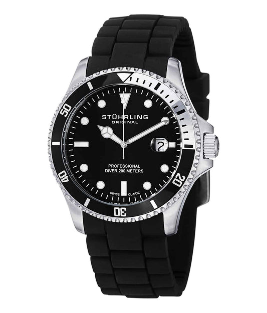 Regatta Diver Sport 326R Quartz 42mm - Black Dial / Silver Case / Black Silicone Strap Tang Buckle