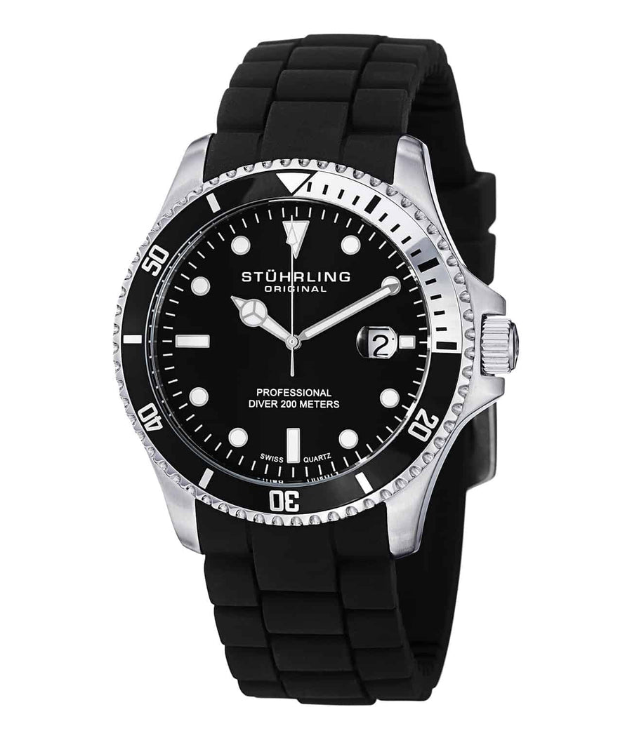 Regatta Diver Sport 326R Quartz 42mm - Black Dial / Silver Case / Black Silicone Strap Tang Buckle