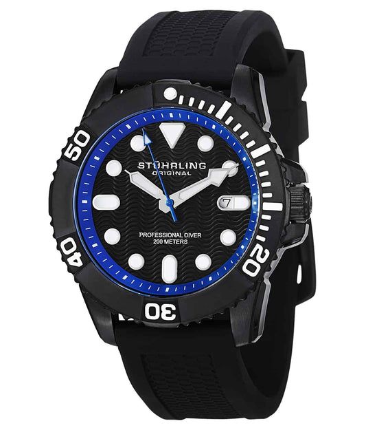 Atlantis Sport 328R Quartz 45mm Diver - Blue Dial / Black PVD Case / Black Silicone Strap Tang Buckle