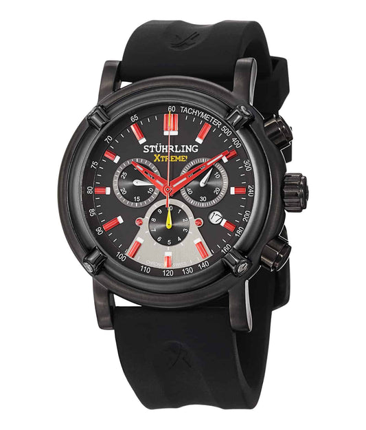 Aevus 355 Quartz 47mm Chronograph - Black Dial / Black PVD Case / Black Silicone Strap Tang Buckle
