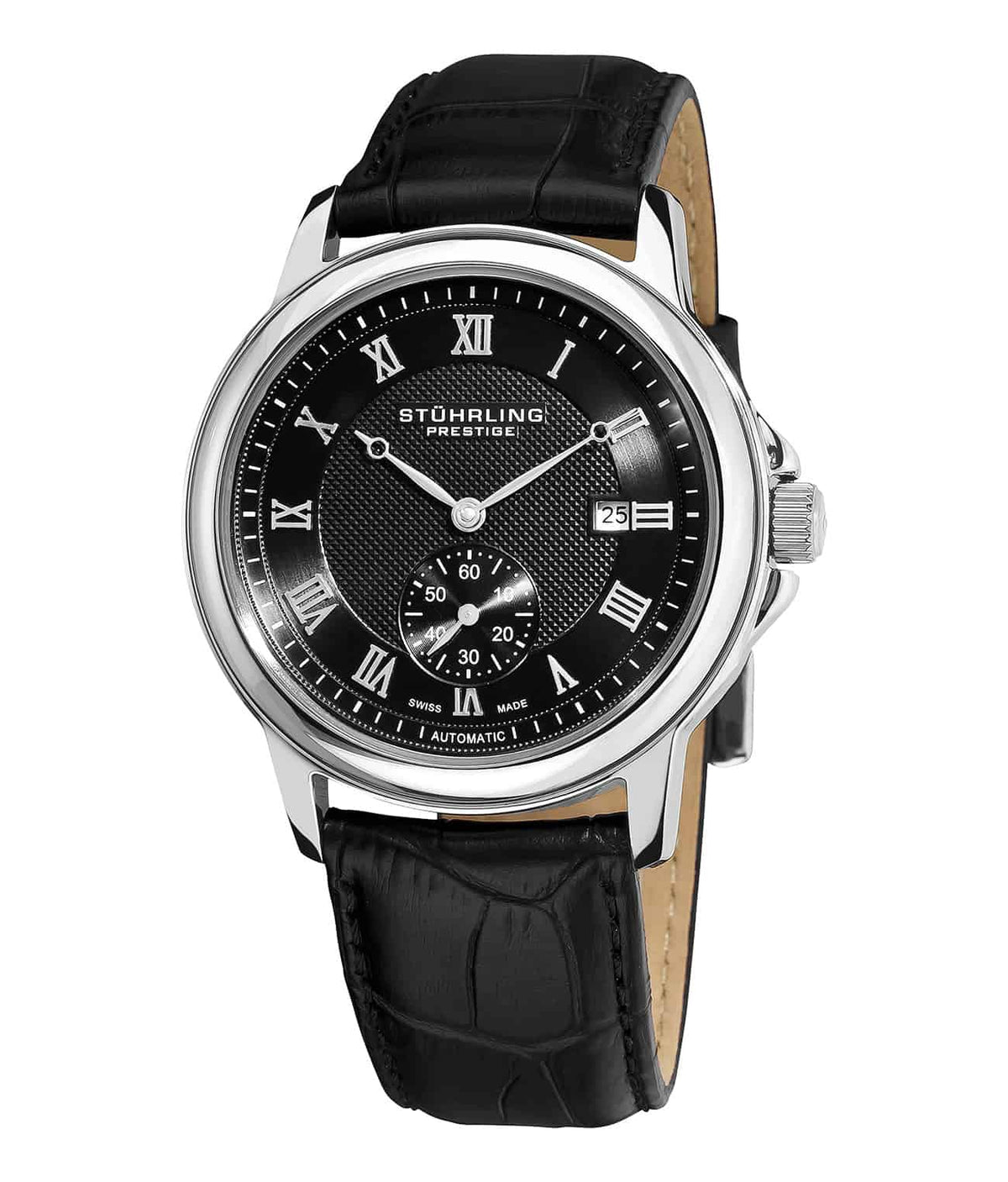 Laurel 357 Automatic 42mm - Black Dial / Silver Case / Black Leather Strap Tang Buckle