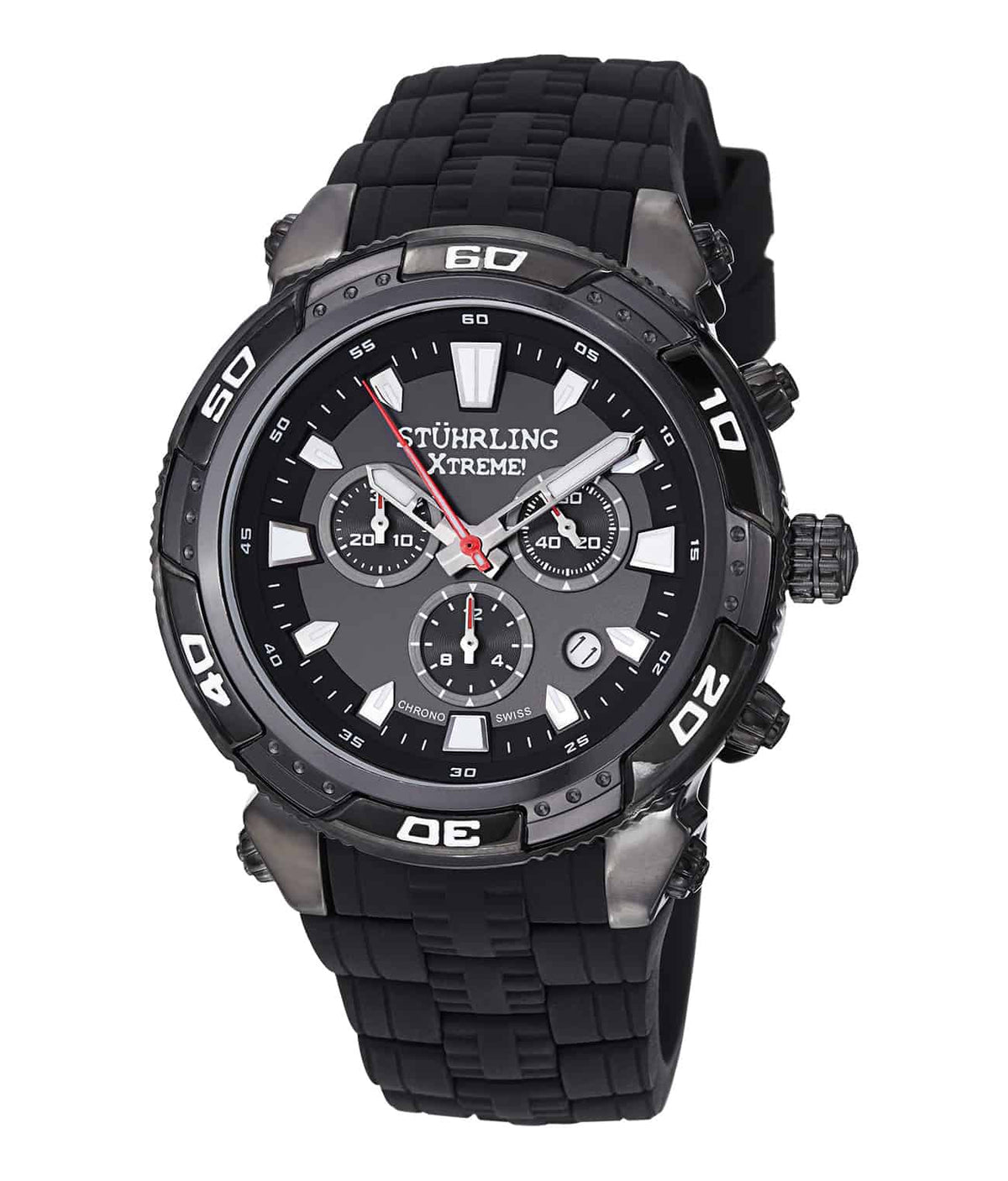 Stührling Windshear 375 Quartz 45mm Diver - Grey Dial / Black PVD Case / Black Silicone Strap Tang Buckle