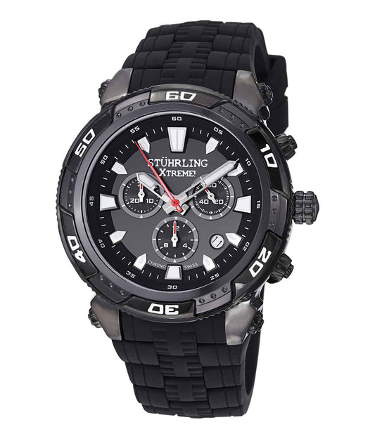 Stührling Windshear 375 Quartz 45mm Diver - Grey Dial / Black PVD Case / Black Silicone Strap Tang Buckle
