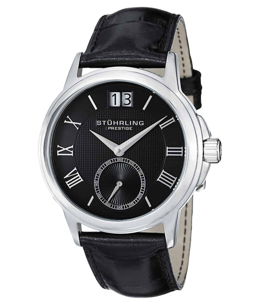 Noble 384 Quartz 41mm - Black Dial / Silver Case / Black Leather Strap Tang Buckle