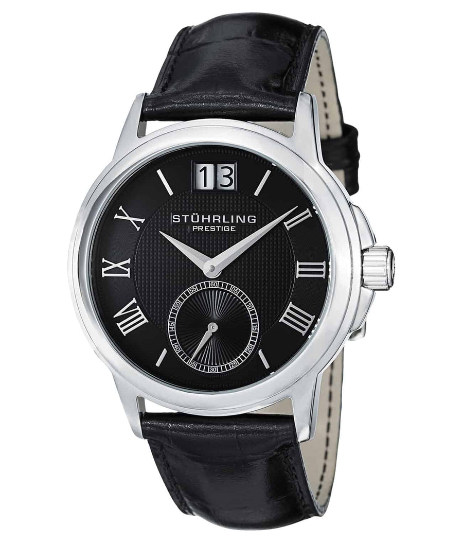 Noble 384 Quartz 41mm - Black Dial / Silver Case / Black Leather Strap Tang Buckle