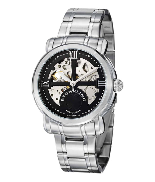 Argent 386 Automatic 42mm Skeleton - Black Dial / Silver Case / Silver Stainless Steel Bracelet Deployant Buckle