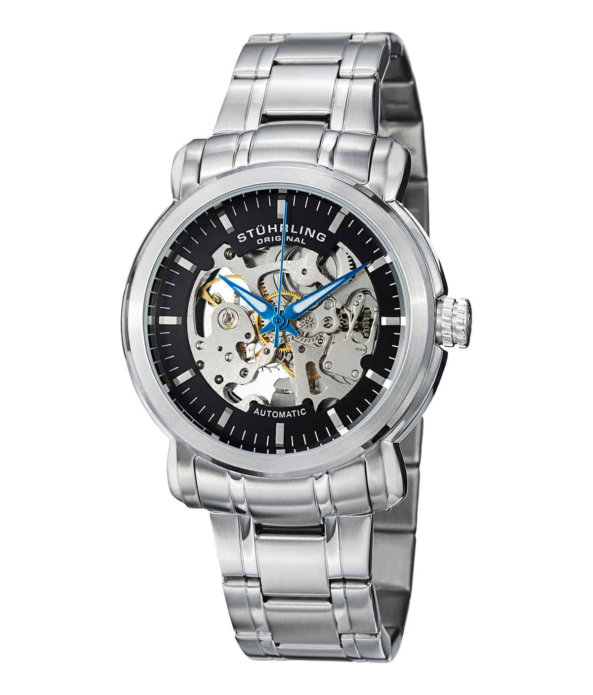 Delphi Antium 387 Automatic 42mm Skeleton - Black Dial / Silver Case / Silver Stainless Steel Bracelet Deployant Buckle
