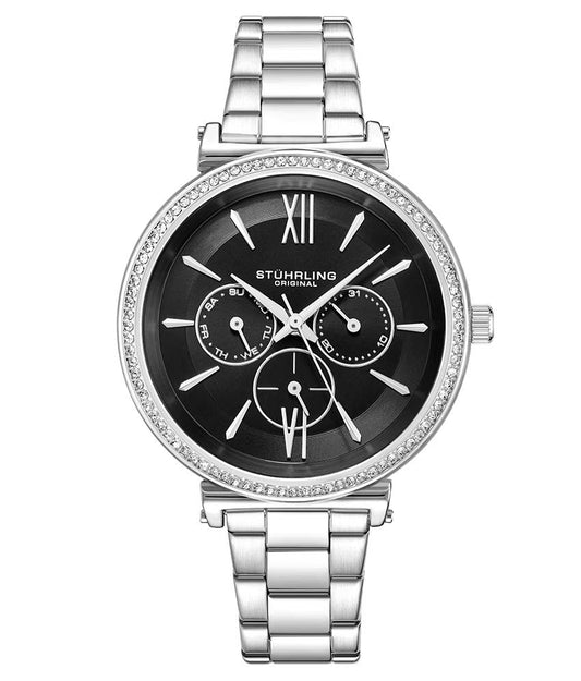 Stührling Aria 3908 Quartz 40mm Classic - Black Dial/Silver Case/Silver Bracelet