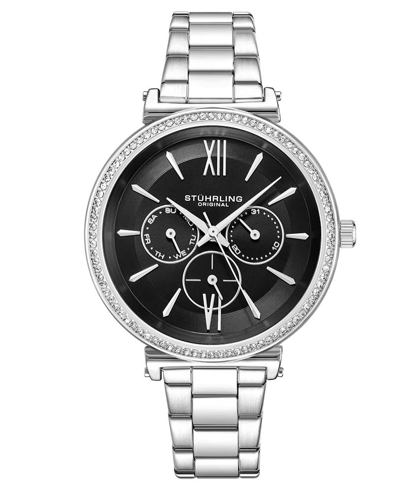 Stührling Aria 3908 Quartz 40mm Classic - Black Dial/Silver Case/Silver Bracelet