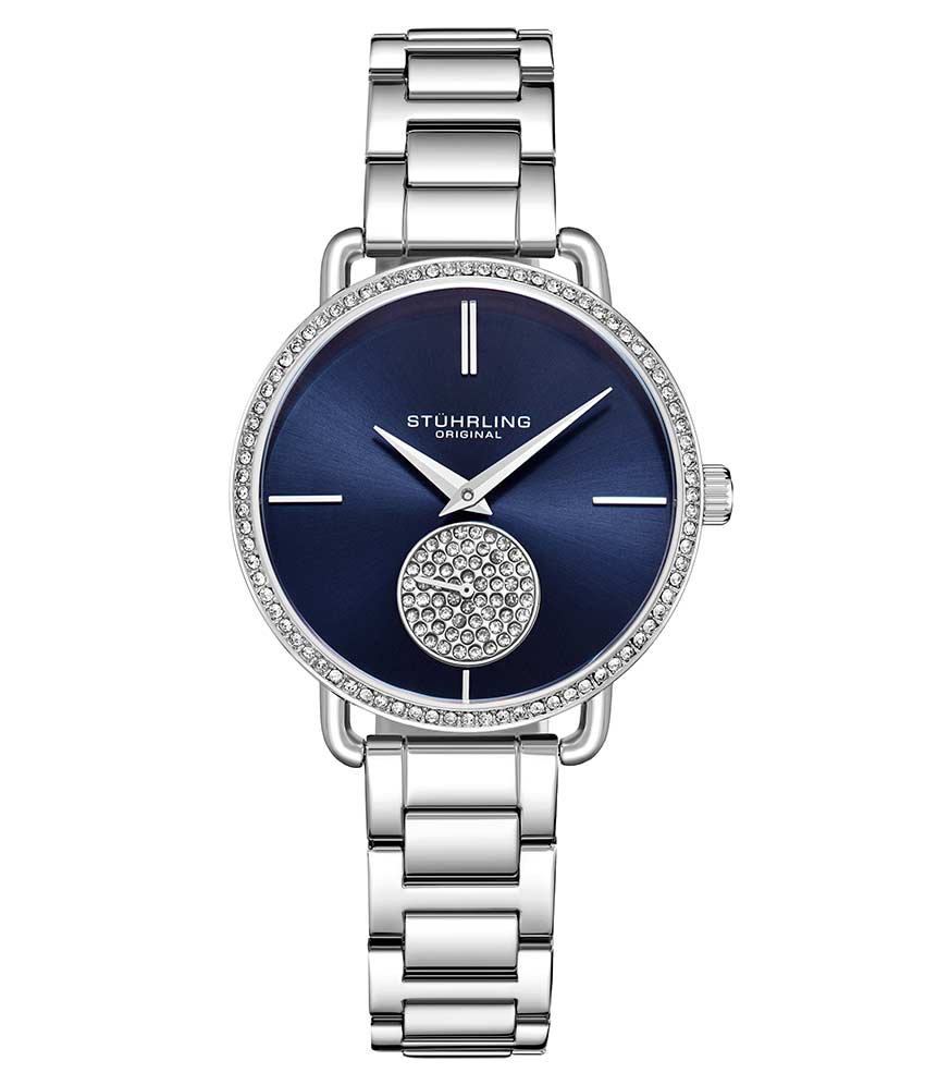 Stührling Astraea 3909 Quartz 38mm Fashion - Blue Dial / Silver Case / Silver Stainless Steel Bracelet Deployant Buckle