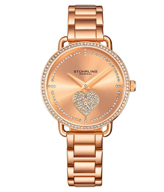 Stührling Valentina 3910 Quartz 38mm Fashion - Rose Dial / Rose Case / Rose Stainless Steel Bracelet Rose Gold Layered Deployant Buckle