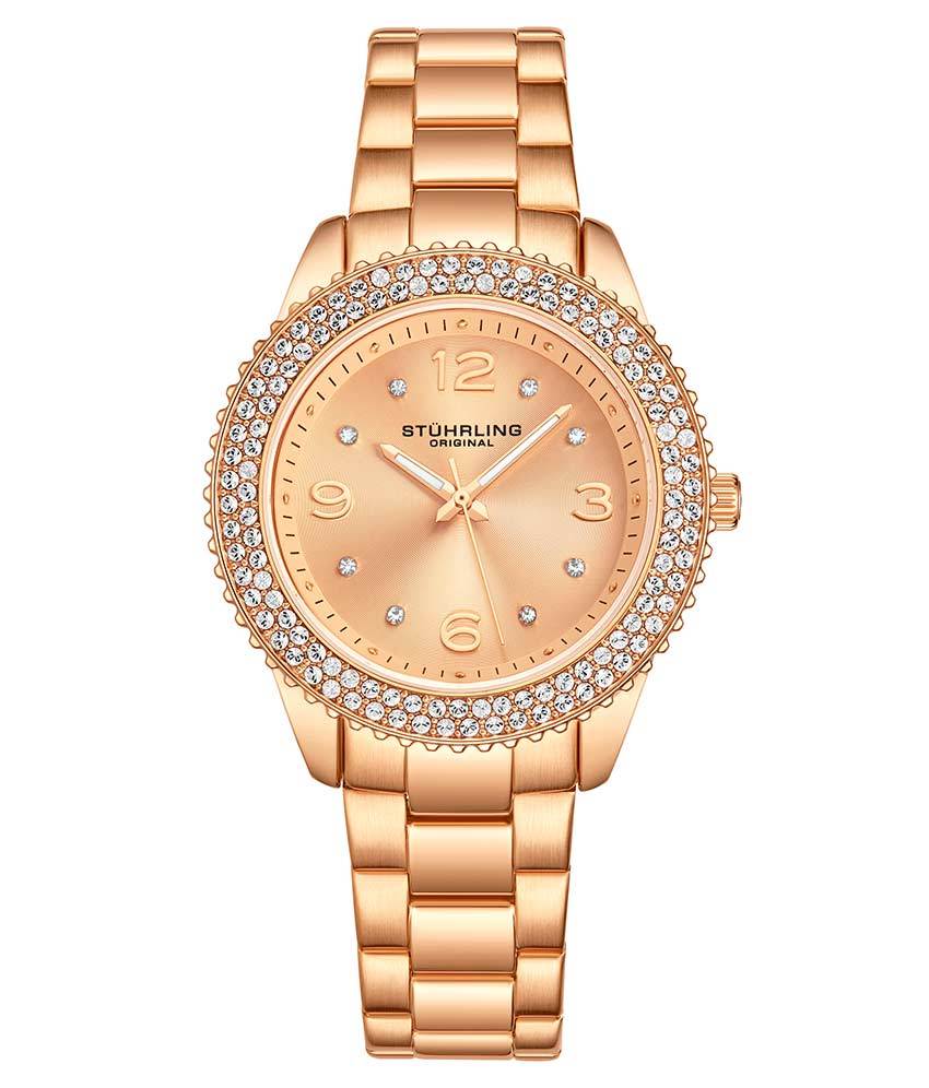 Stührling Mirabelle 3912 Quartz 38mm Fashion - Rose Dial / Rose Case / Rose Stainless Steel Bracelet Rose Gold Layered Deployant Buckle