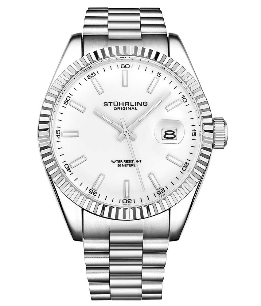 Stührling Lineage 3935 Quartz 42mm Classic - White Dial/Silver Case/Silver Bracelet