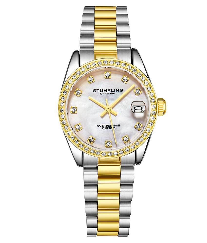 Stührling Lineage 3936 Quartz 31mm Fashion - Silver Dial/Silver Case/Gold Bracelet
