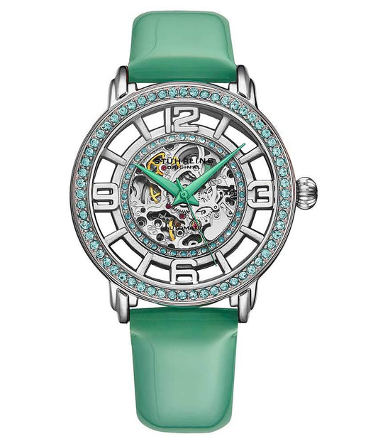 Stührling Winchester 3941 Automatic 38mm Skeleton - Silver Dial/Silver Case/Green Leather Strap