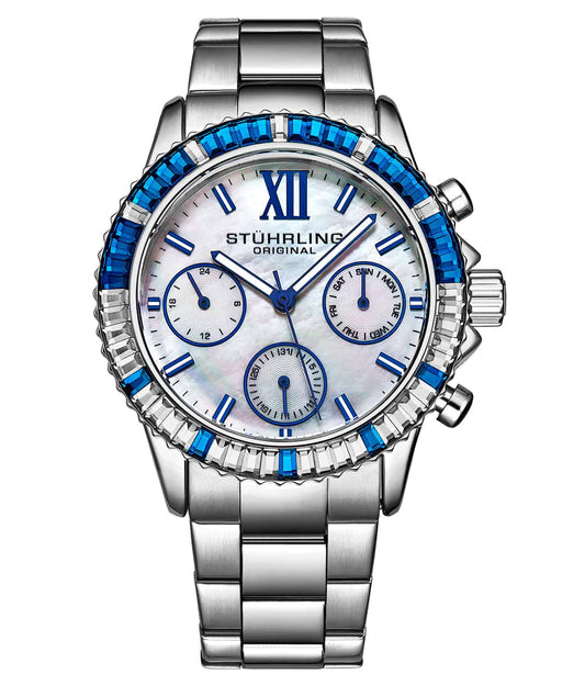 Stührling Cerulean Quartz 39mm Fashion - Silver Dial / Silver Case / Silver Stainless Steel Bracelet Deployant Buckle