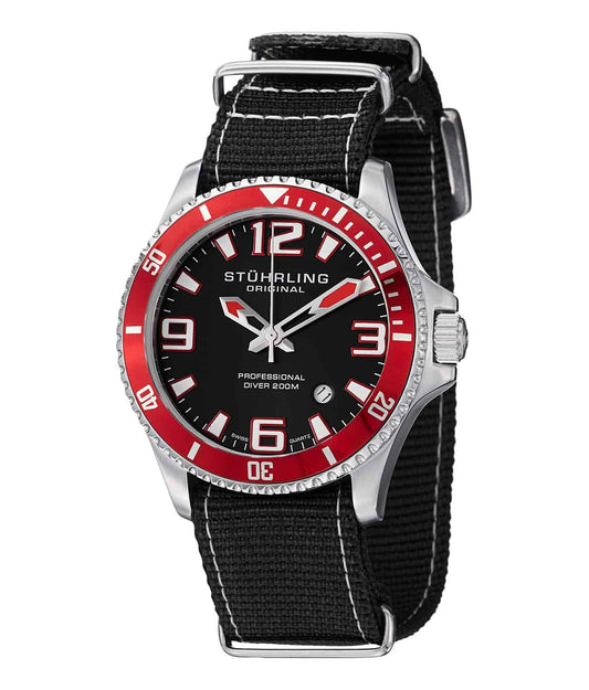 Regatta Champion II 395C Quartz 42mm Diver - Black Dial / Silver Case / Black Canvas Strap Tang Buckle