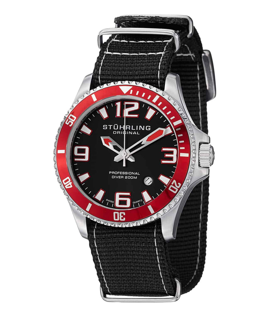 Regatta Champion II 395C Quartz 42mm Diver - Black Dial / Silver Case / Black Canvas Strap Tang Buckle
