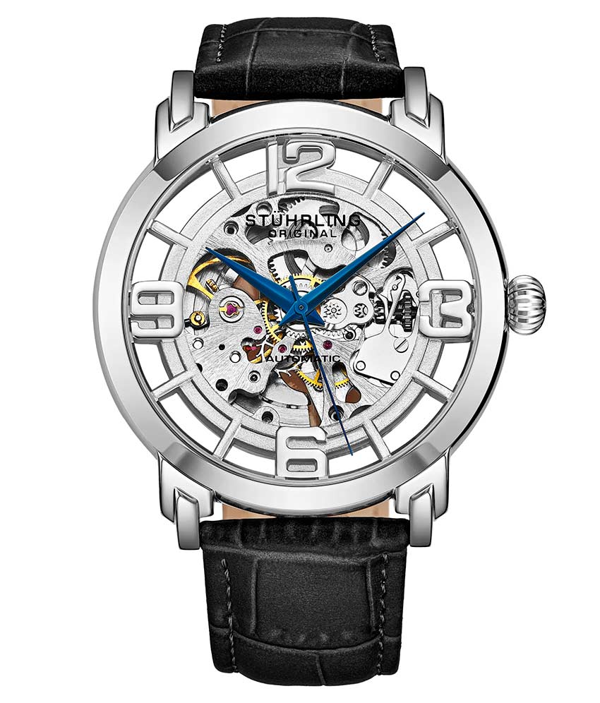 Stührling Winchester 3964L Automatic 42mm Skeleton - Silver Dial/Silver Case/Black Leather Strap