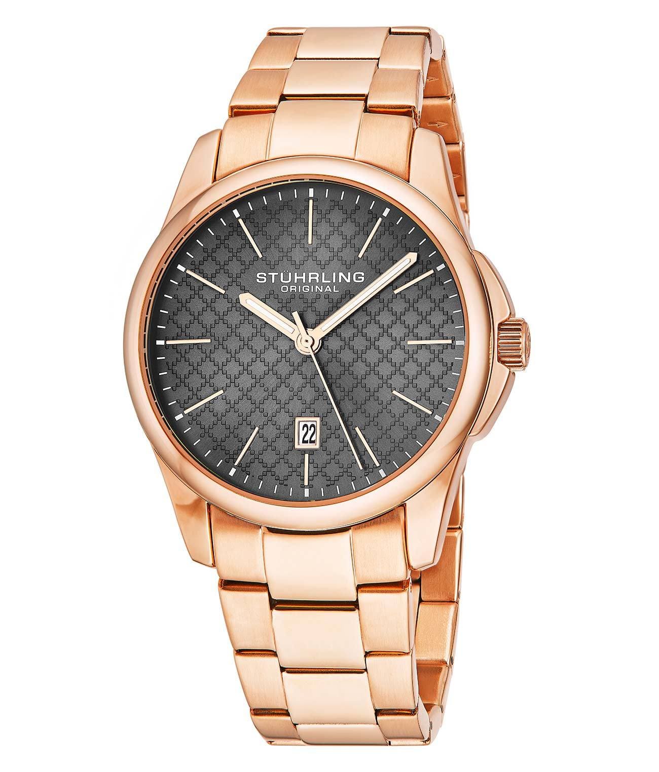 Stührling Argyle 3970 Quartz 42mm Classic - Grey Dial / Rose Case / Rose Stainless Steel Bracelet Deployant Buckle