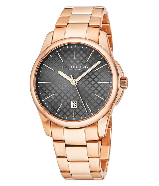 Stührling Argyle 3970 Quartz 42mm Classic - Grey Dial / Rose Case / Rose Stainless Steel Bracelet Deployant Buckle