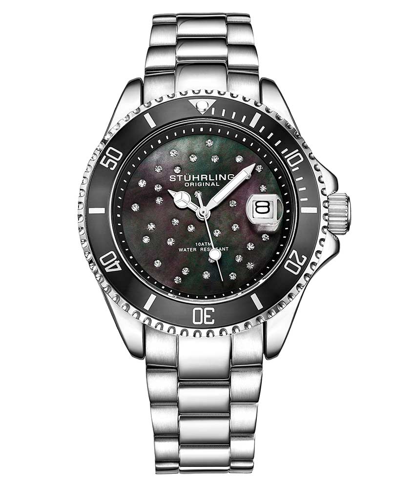 Stührling StarSea 3977 Quartz 39mm Fashion - Black Dial/ Silver Case/ Silver Strap