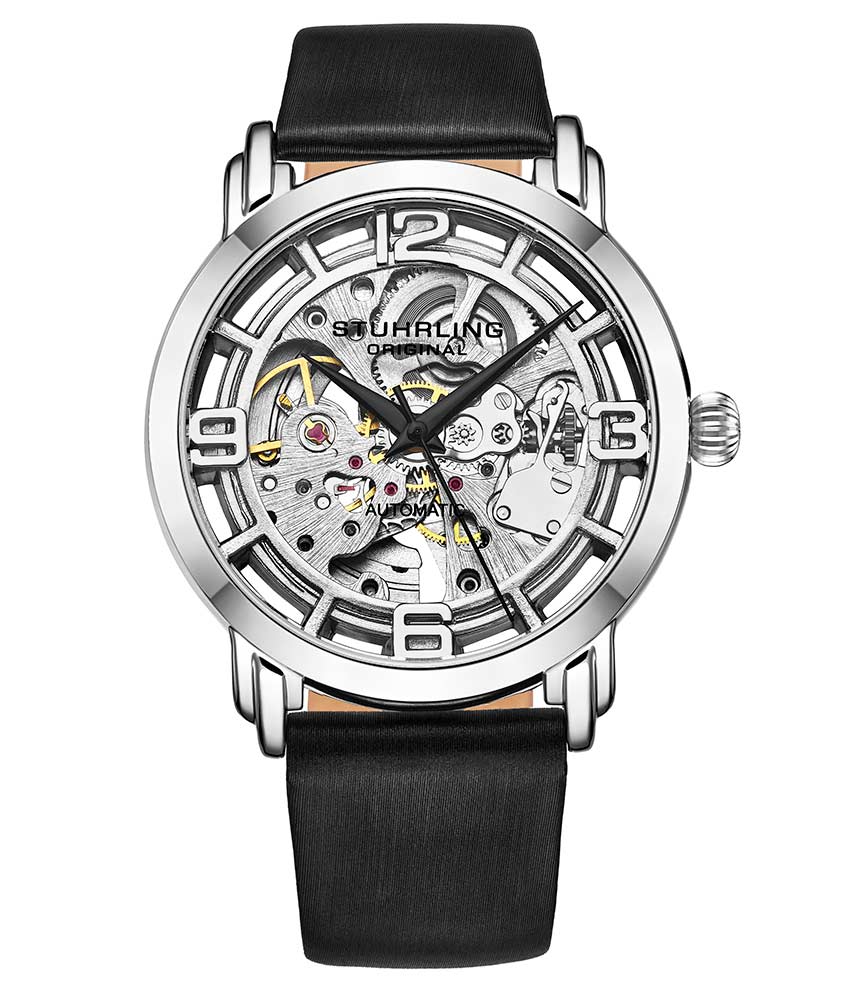 Stührling Winchester 3982 Automatic 40mm Skeleton - Silver Dial/Silver Case/Black Leather Strap