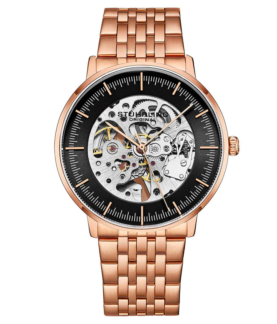 Stührling The Eternal 3994 Automatic Skeleton 42mm - Black Dial/Rose Case/Rose Bracelet